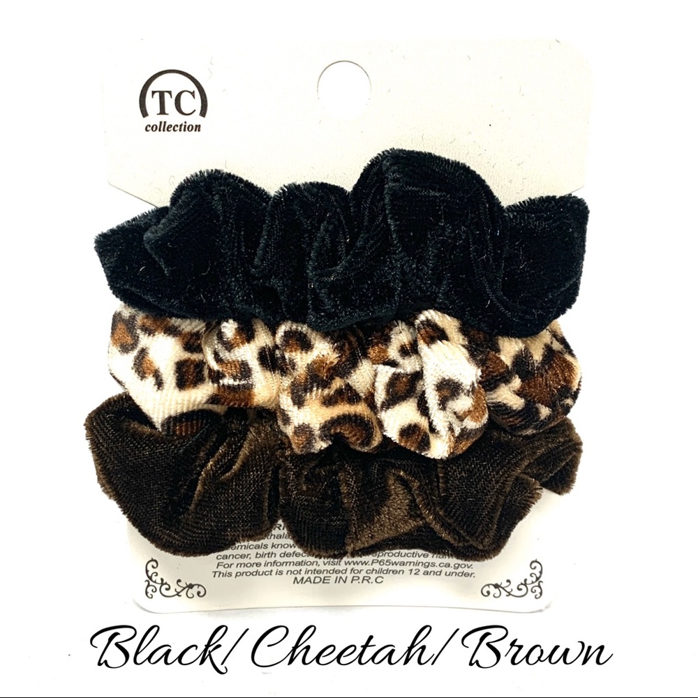 Velvet/Cheetah 3-Pack Scrunchies - Picture 3 of 3